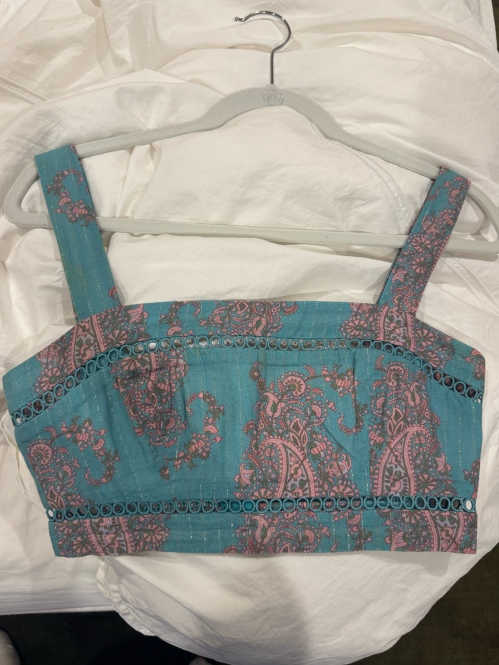 Zimmermann Teal and Pink Paisley Crop Top